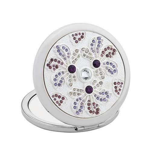 Miroir de Sac Argent Strass Fleurs - X2